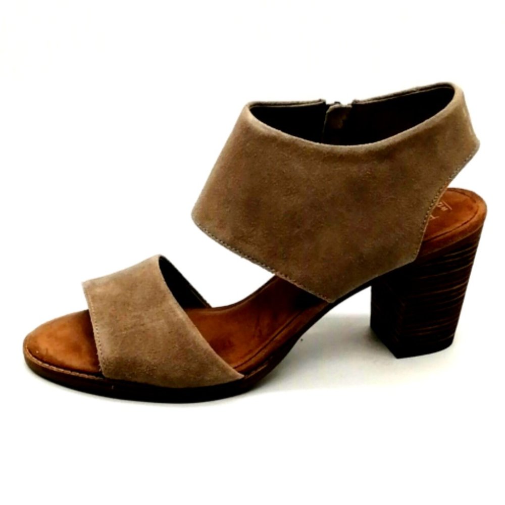 Toms Womens Majorca Cutout Block Heel Ankle Strap Side Zip Sandal Taupe 12 NEW